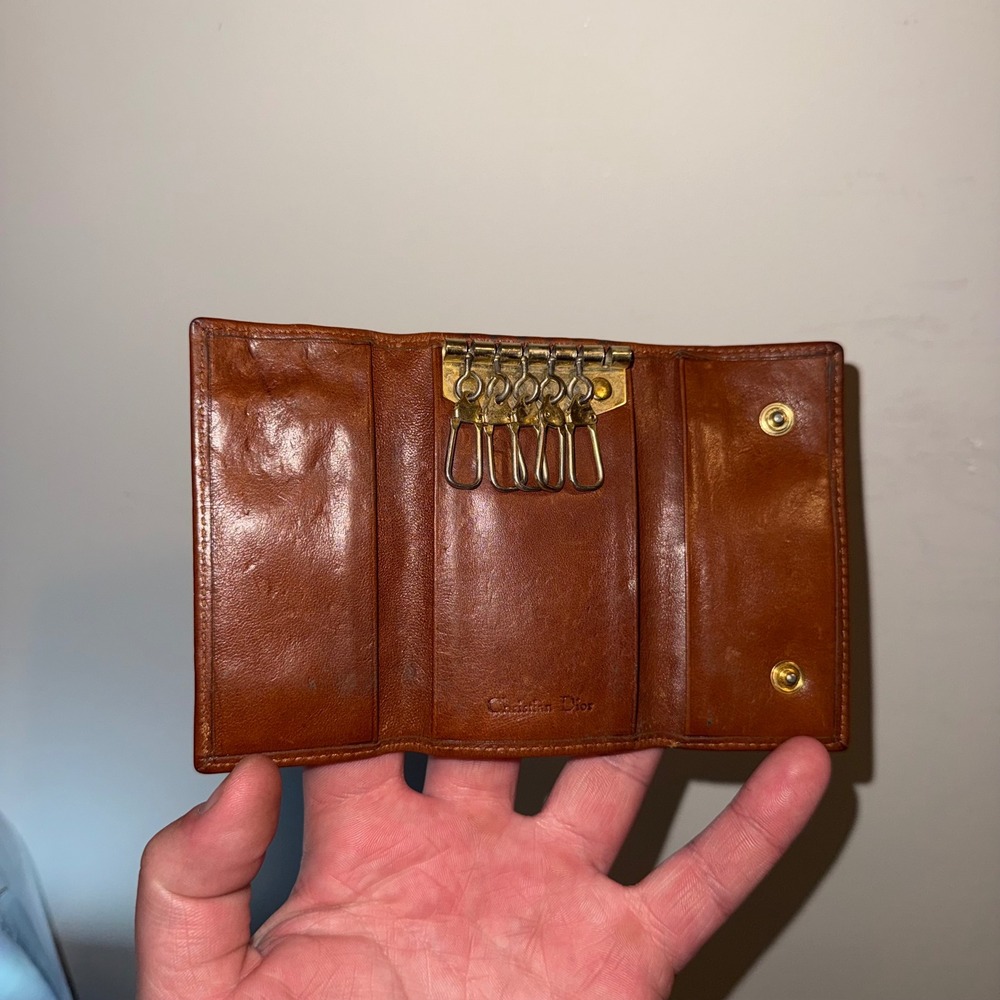 Vintage Christian Dior Brown Leather Key Holder Case Wallet CD Crest Logo Snaps - Picture 2 of 9